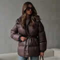 Solid Zipper Drawstring Puffer Jacket Quilted Water Resistant Loose 2025 Winter Warm Women Outerwear Daily Causal Lady Coat