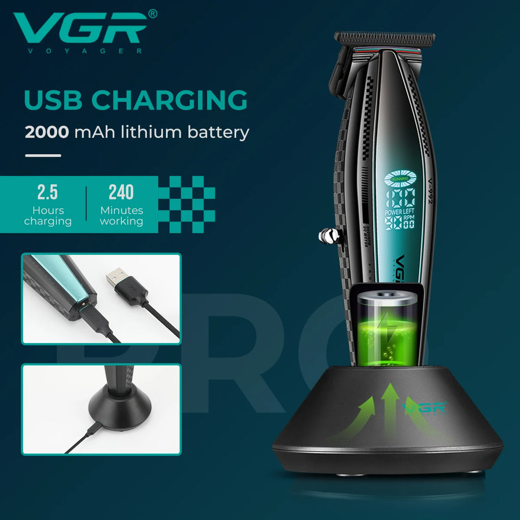 VGR V-992 V-270 high-end men's hair clipper with gradient color body, professional hair trimmer with LCD digital display and pus