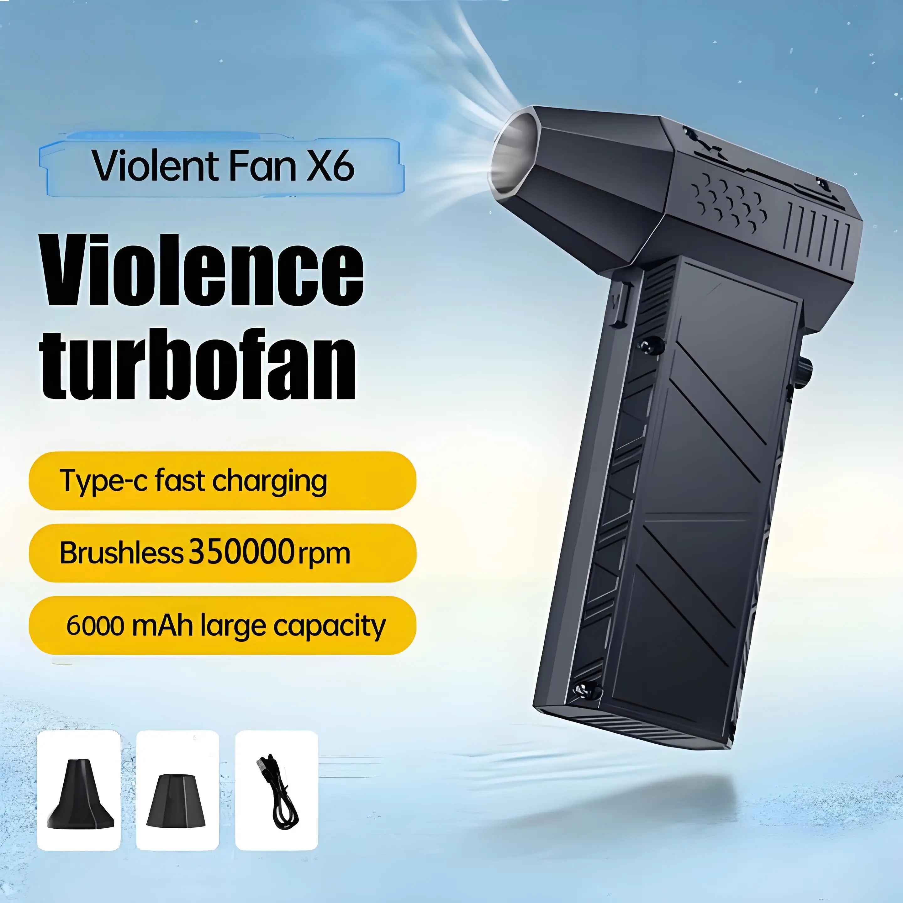 New 350000RPM X6 Electric Violent Fan Blower Vacuum Dust Cleaner Type-C Charge Strong Wind 53m/s Brushless Turbo Jet Blower ﻿