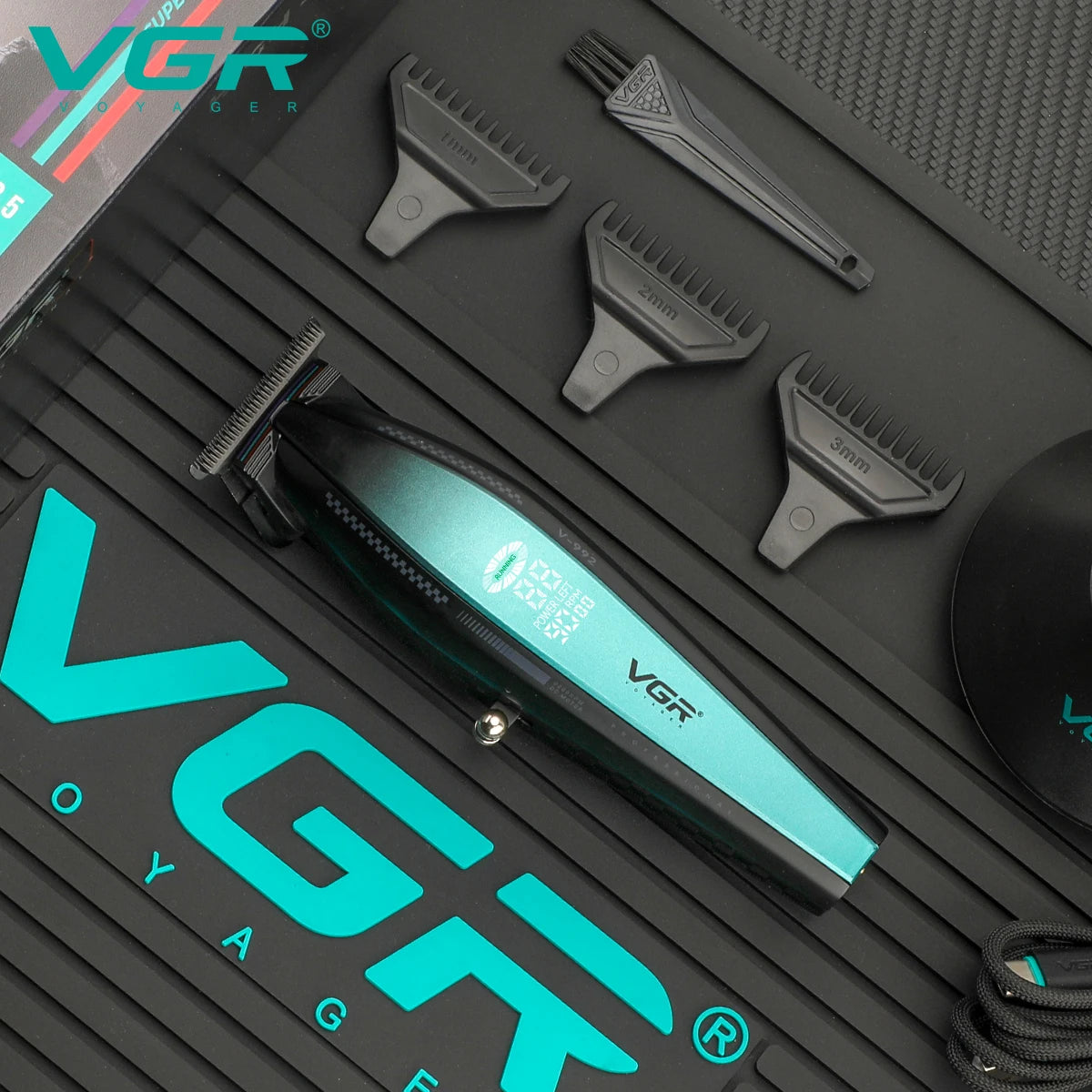 VGR V-992 V-270 high-end men's hair clipper with gradient color body, professional hair trimmer with LCD digital display and pus
