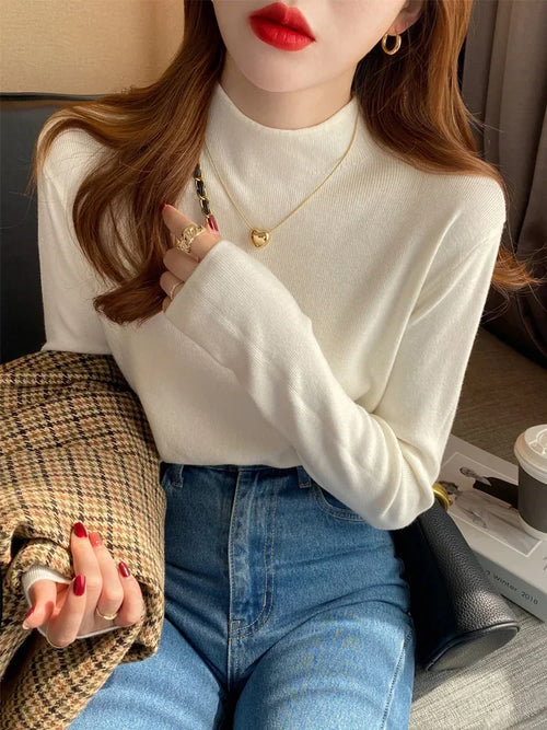 2026 Autumn Women Pullover Sweater Fashion Half Turtleneck Knitted Female Jumper Long Sleeve Winter Black Soft Elastic Tops