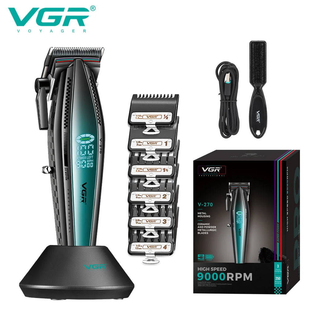 VGR V-992 V-270 high-end men's hair clipper with gradient color body, professional hair trimmer with LCD digital display and pus