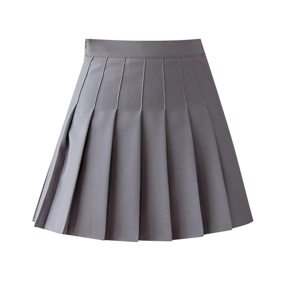 Cutecore Spring Summer New Student Fashion Solid Wear High Waist Half Length Skirts Pleated Women's Clothes Dress Mini Skirt
